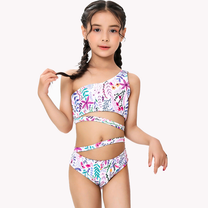 Bikini bambina monospalla fantasia tropicale