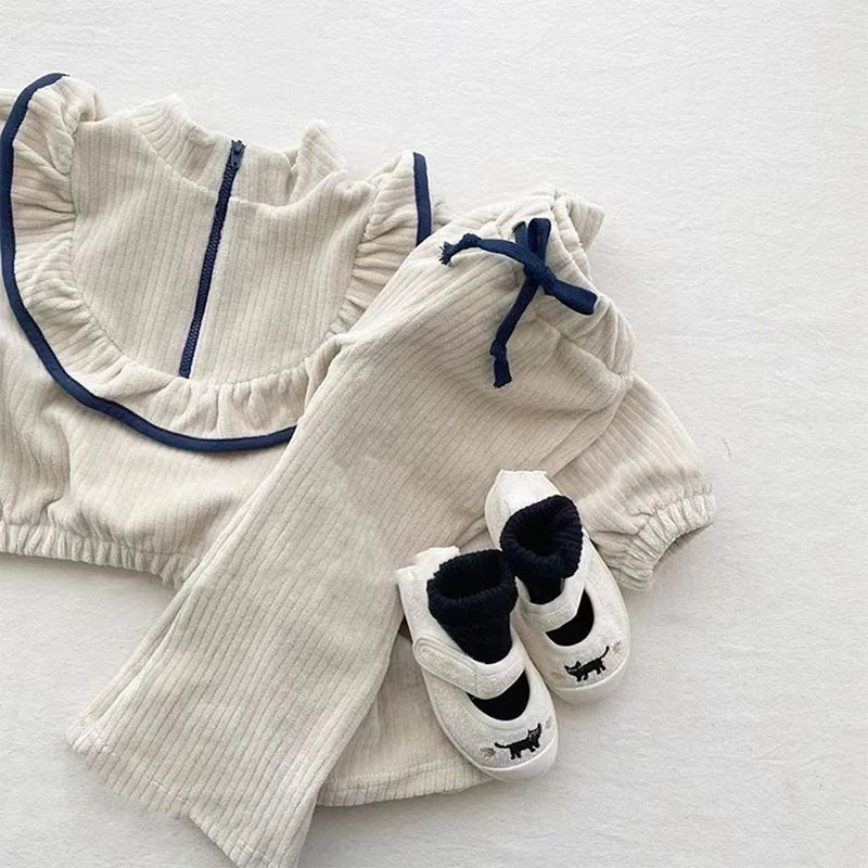 Completo Neonata in Cotone Costina con Volant – Autunno/Inverno