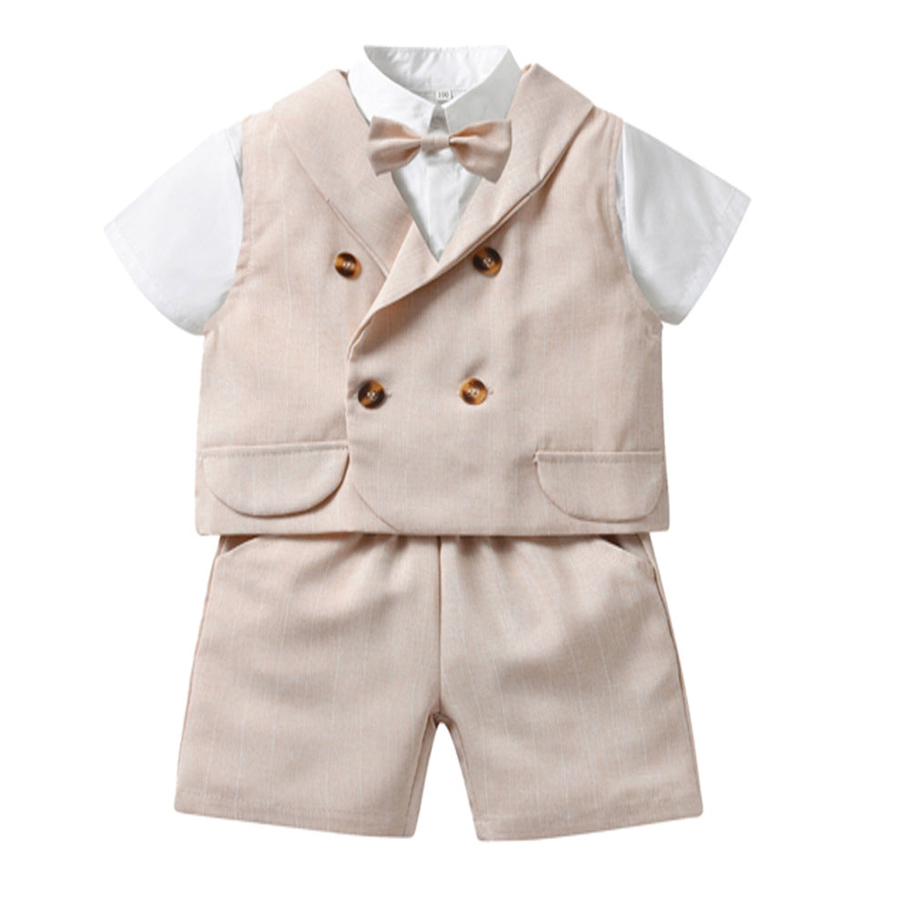 Completo Elegante 3 Pezzi per Bambino – Gilet Doppiopetto, Camicia e Pantaloncini