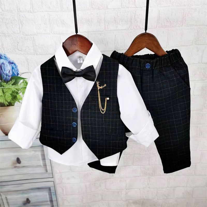 Completo Elegante Bimbo 3 Pezzi – Gilet e Pantaloni Nero con Papillon