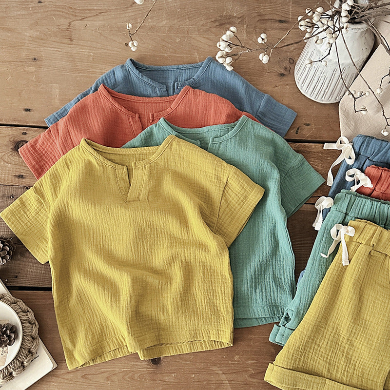 Completo  bambino 2 pezzi  Cotone Mussola Tinta Naturale