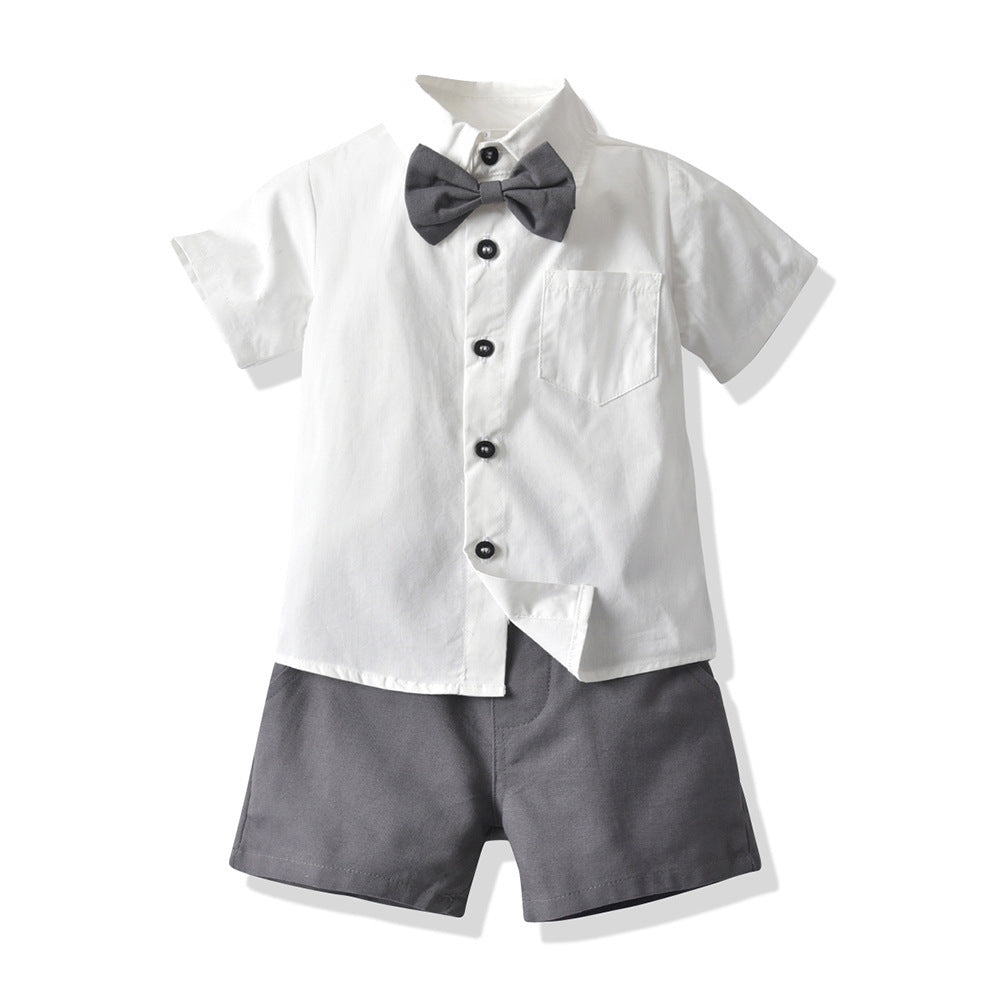 Completo Elegante Bimbo 3 Pezzi  Camicia, Pantaloncini e Bretelle con Papillon