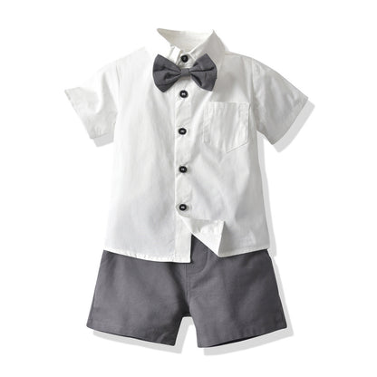 Completo Elegante Bimbo 3 Pezzi  Camicia, Pantaloncini e Bretelle con Papillon