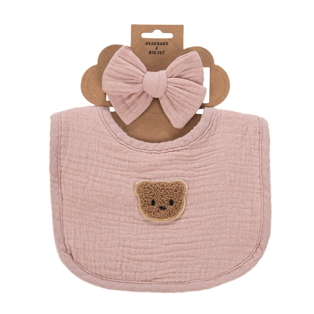 Set Bavaglino e Fascia Neonato – Con Orsetto Ricamato