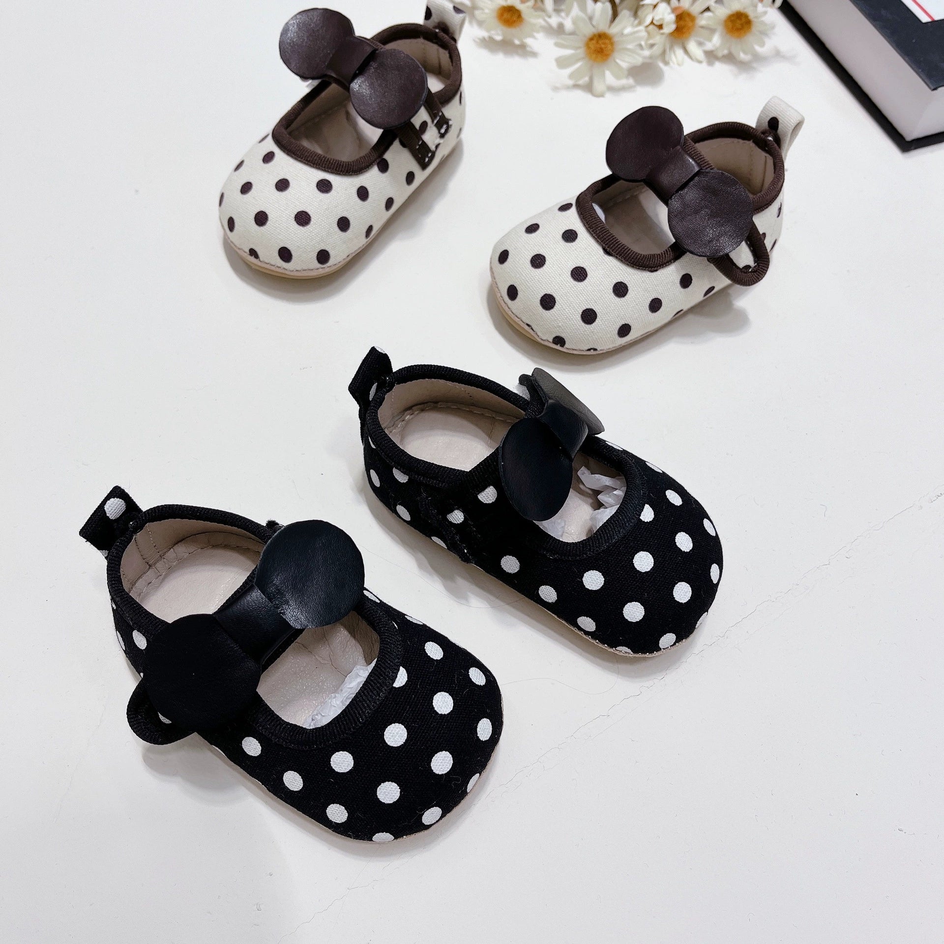 Ballerine Baby Pois con Fiocco Orecchie – Antiscivolo e Comode