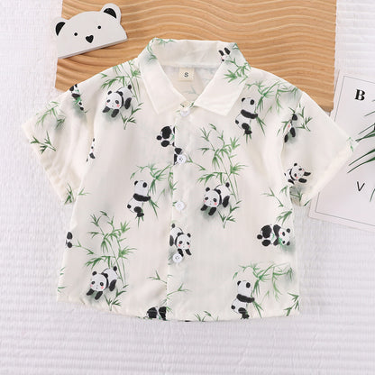 Completo Estivo Bambino 2 Pezzi - Camicia Panda e Pantaloncini Beige