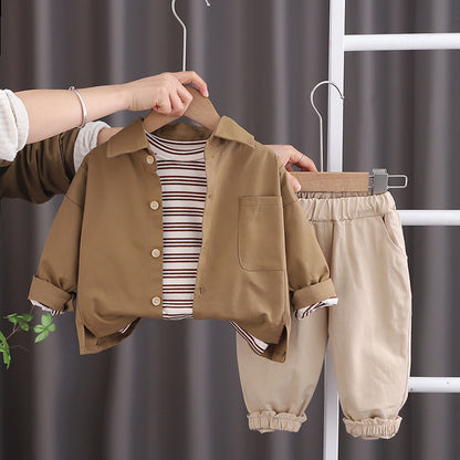 Completo Casual per Bambini  Camicia, Maglietta a Righe e Pantaloni