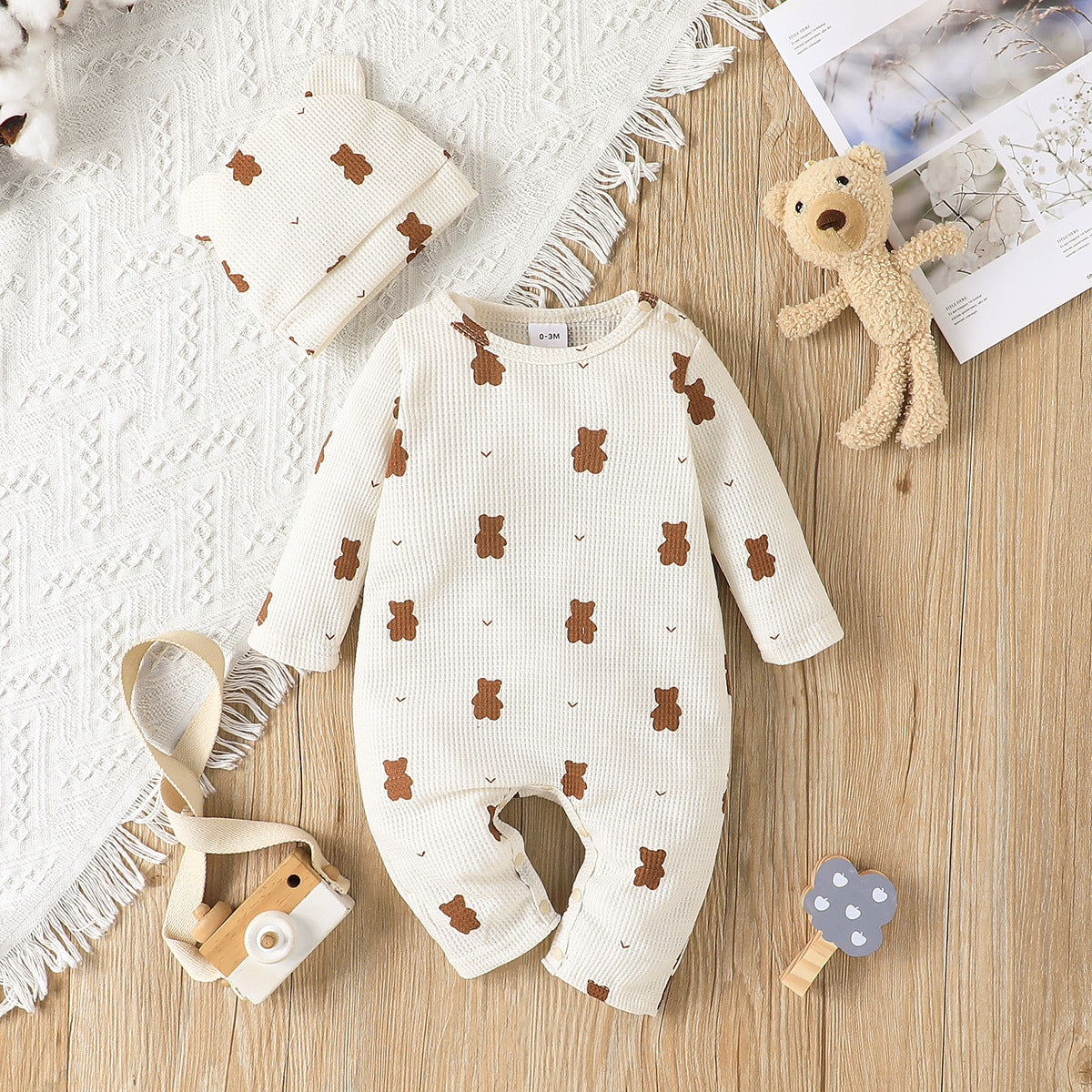 Pigiama tutina in caldo cotone Neutro- orsetti con cappellino caldo cotone Bimbo/ bimba