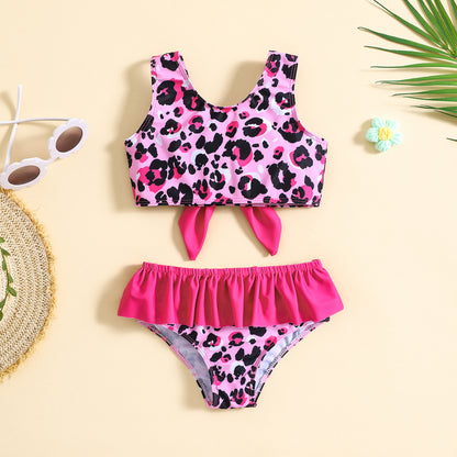 Costume da Bagno Bimba con Stampa Leopardata e Fiocco