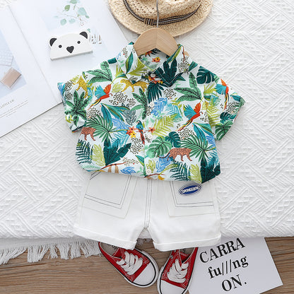 Completo Estivo Bambino - Camicia Tropicale e Shorts Bianchi