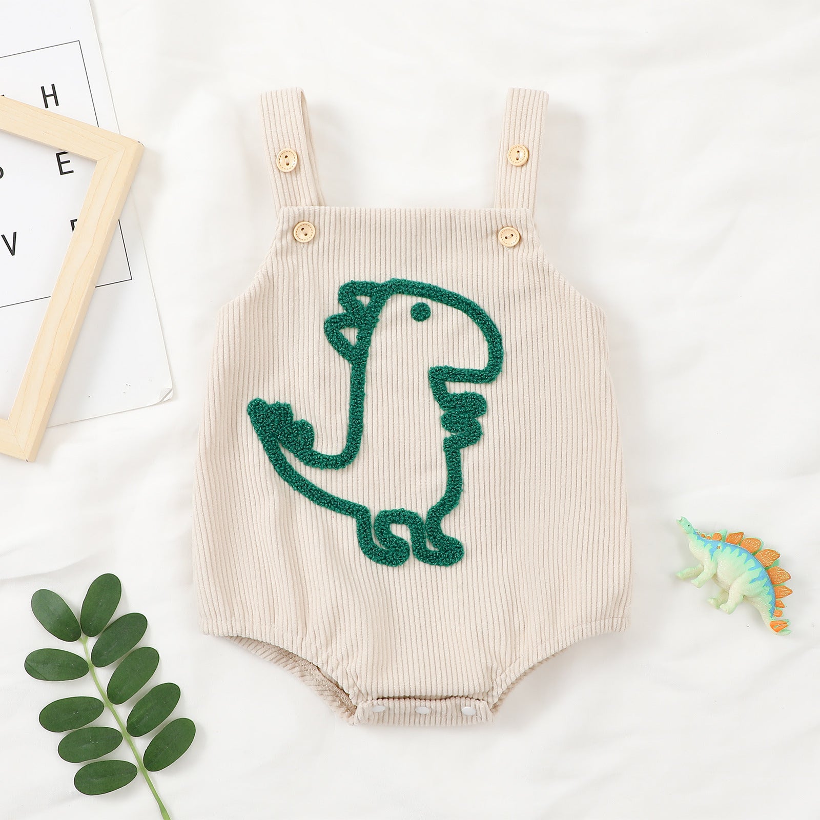 Salopette Estiva Bimbo in Costina con Dinosauro Ricamato