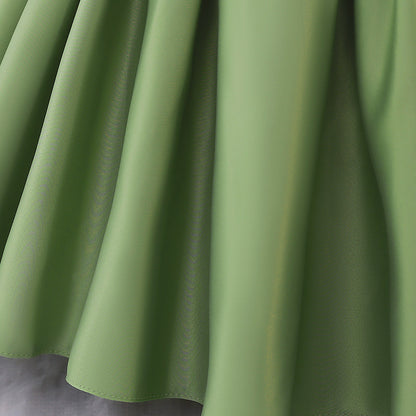 Abito Elegante Verde per Bambina con Maniche a Palloncino e Ricami