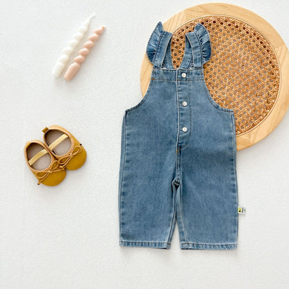 Completo Bambina in Cotone con Camicetta Floreale e Salopette in Jeans – Stile Retrò Chic
