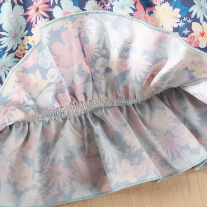 Vestito Estivo Bimba con Fantasia Floreale  Spalline Sottili e Volant
