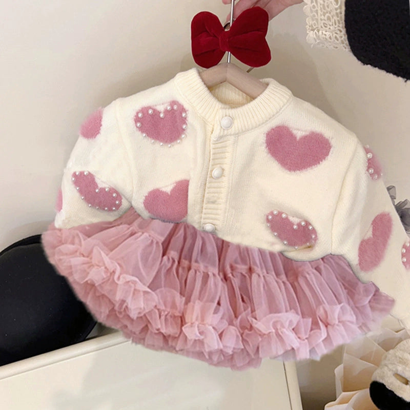 Set crema cuori rosa + tutù – Autunno/Inverno