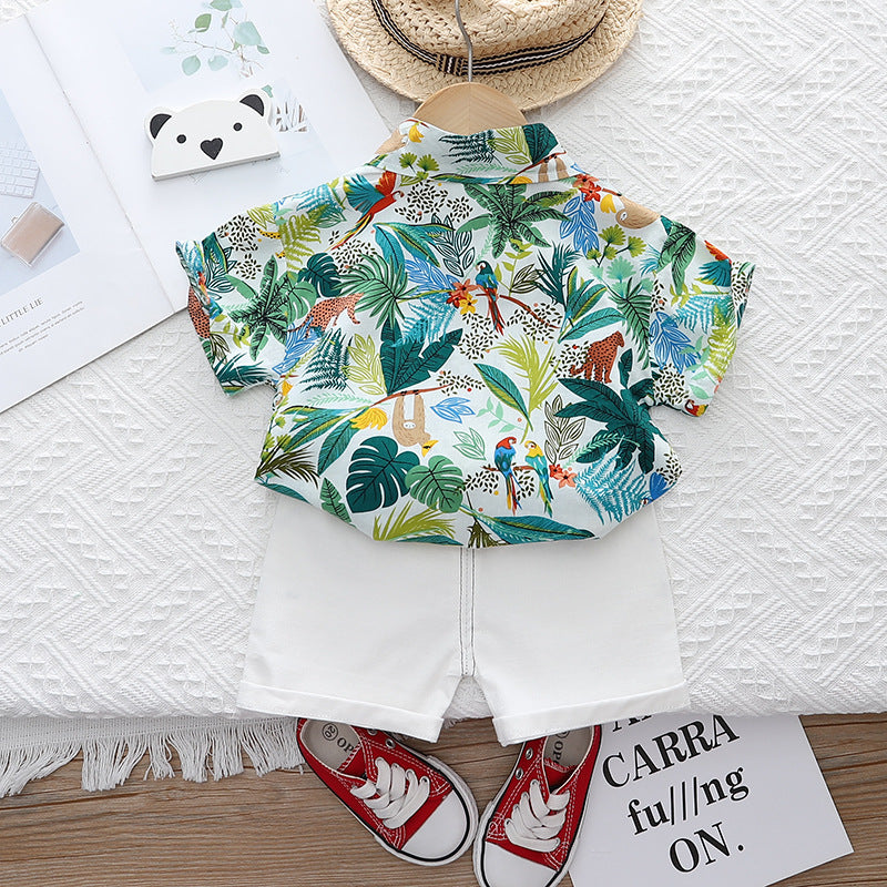 Completo Estivo Bambino - Camicia Tropicale e Shorts Bianchi