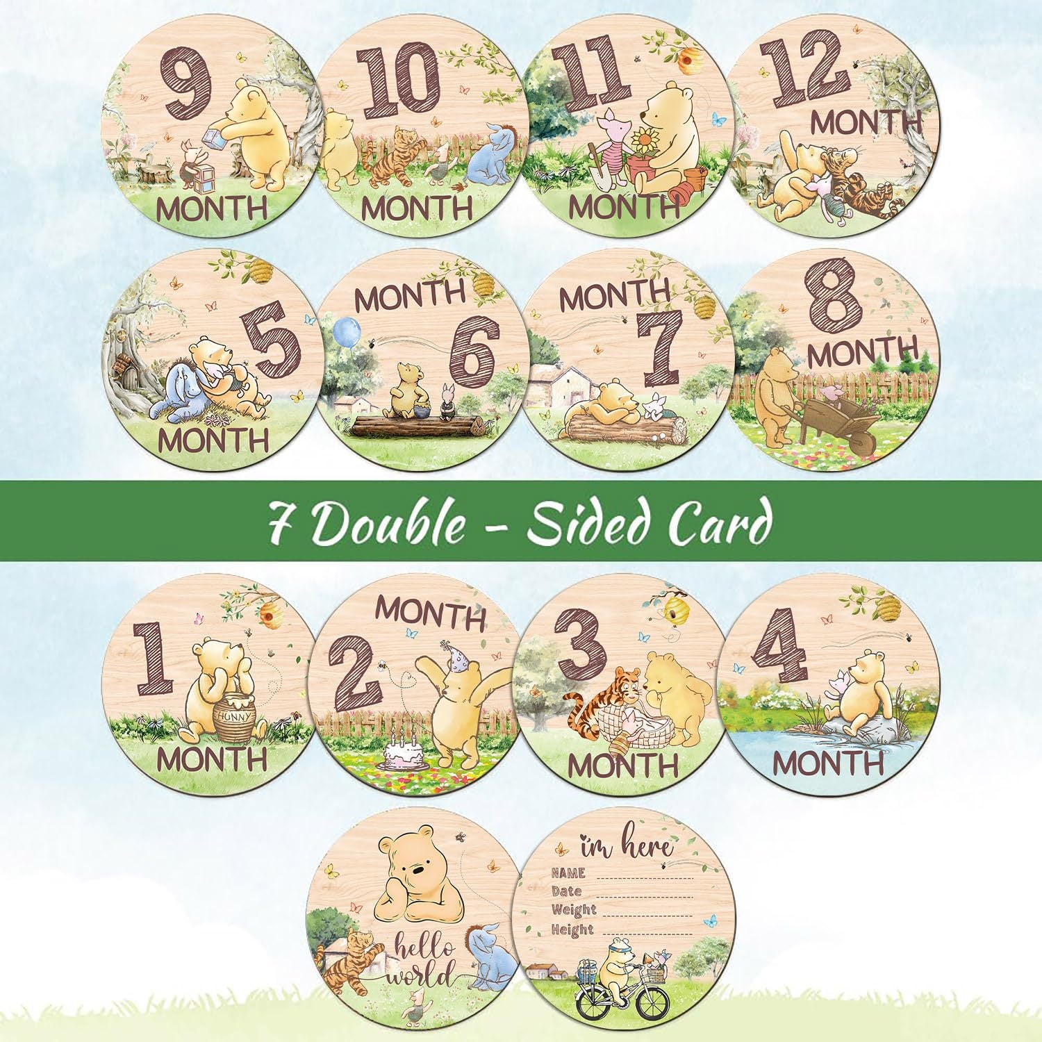 Carte Mese in Legno Winnie the Pooh – Design Natura, 12 Mesi + Nascita