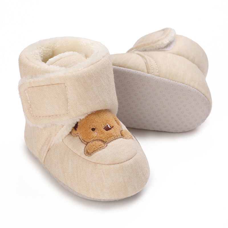 Stivaletti Neonato Invernali con Orsetto Ricamato – Caldi e Morbidi Beige Unisex