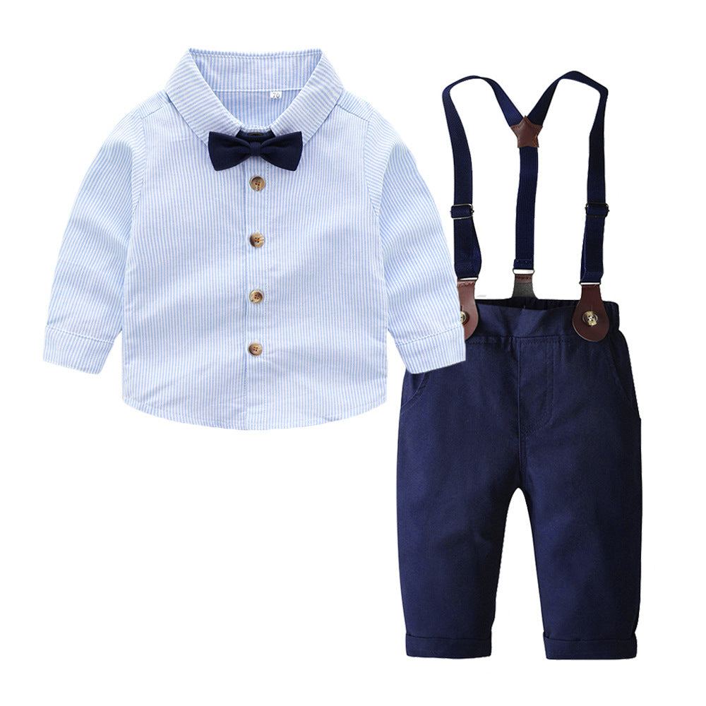 Completo Elegante per Bambino con Camicia, Bretelle e Papillon Blu