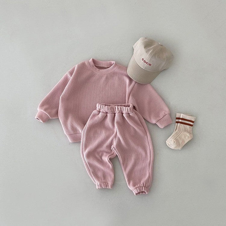 Set Completo Bambino in Cotone a Costine – Maglia + Pantaloni, Colori Pastello