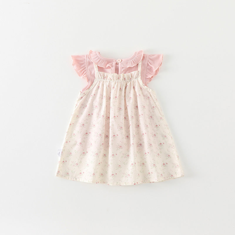 Vestitino Bimba  a Bretelle Floreale + Top Rosa