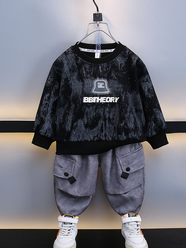 Set Bambino 2 Pezzi – Felpa a Effetto Marmorizzato con Pantaloni Cargo