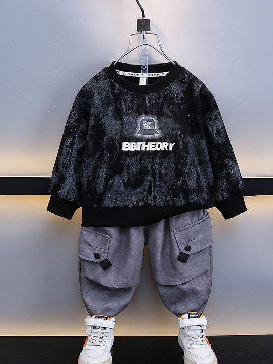 Set Bambino 2 Pezzi – Felpa a Effetto Marmorizzato con Pantaloni Cargo