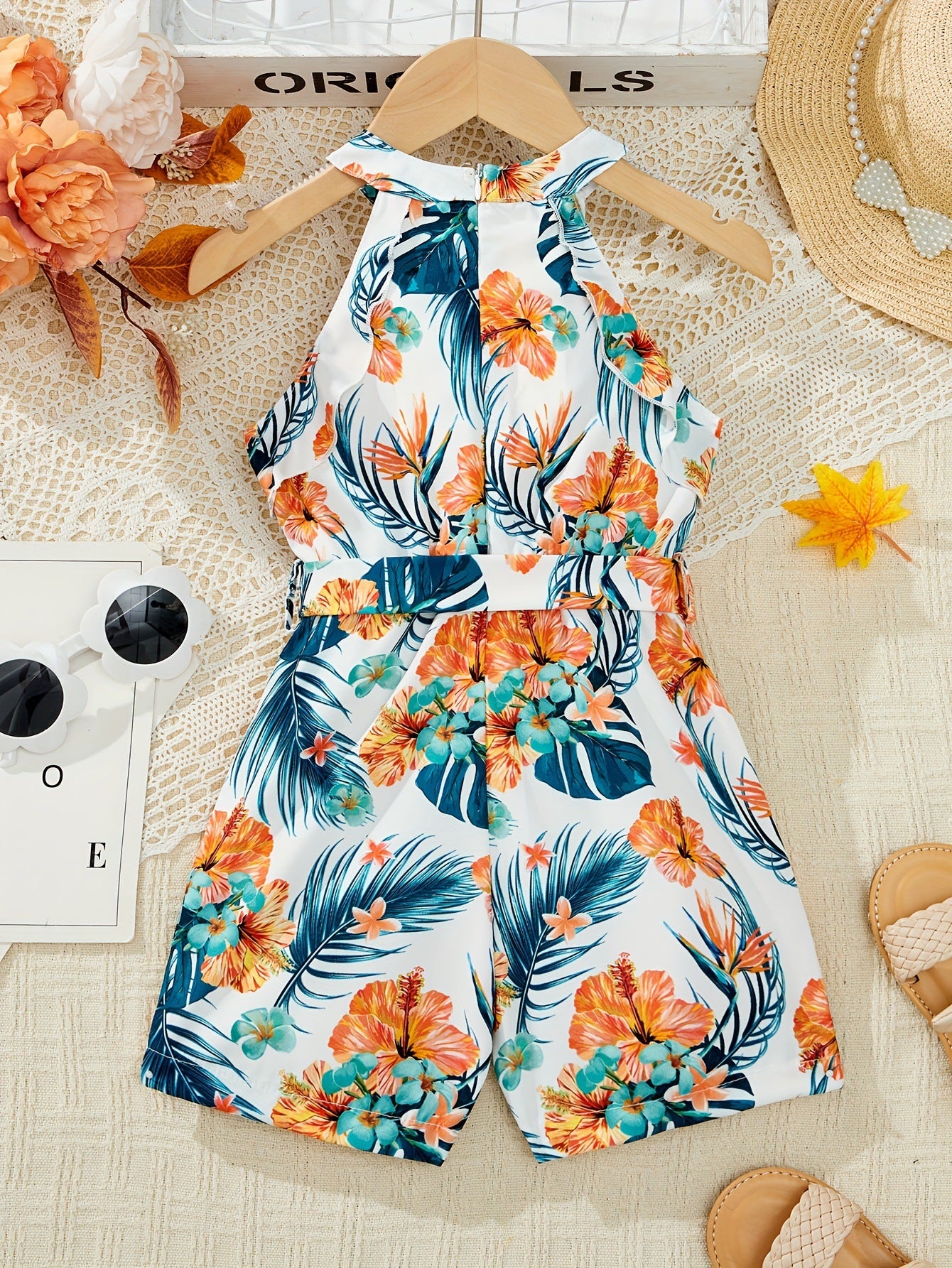 Tuta Estiva Bambina con Stampa Floreale Tropicale