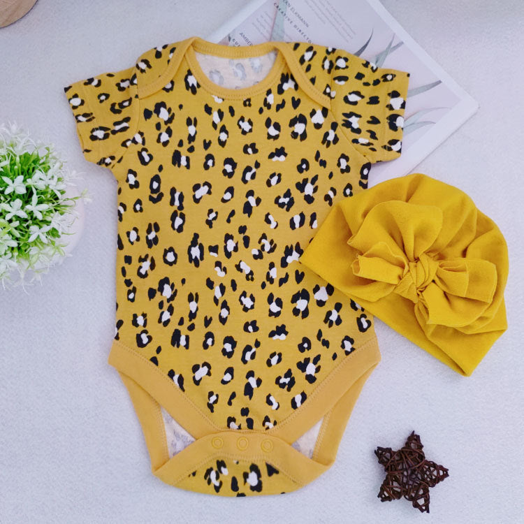 Set Neonata Animalier  Body Leopardato con Cappellino Coordinato