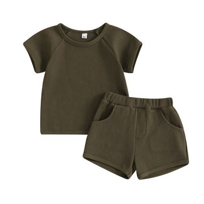 Completo Bambino Estivo in Tessuto Waffle - T-Shirt e Shorts