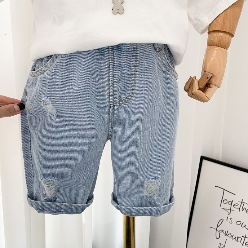 Bermuda in Denim Chiaro Bambino – Effetto Strappato