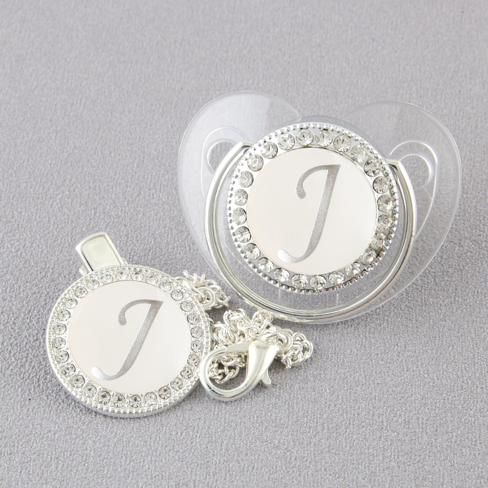 Set Ciuccio Trasparente e argento  Luxury con Clip – Personalizzato con Iniziale 6-12 mesi