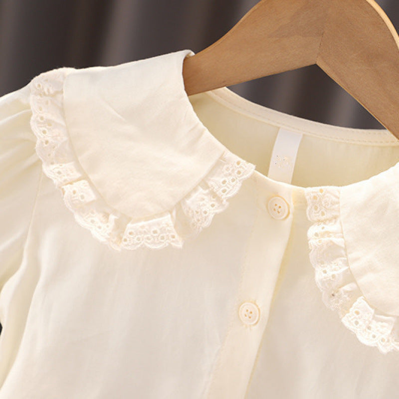 Completo Chic Bambina – Blusa con Rose 3D & Pantaloni a Volant