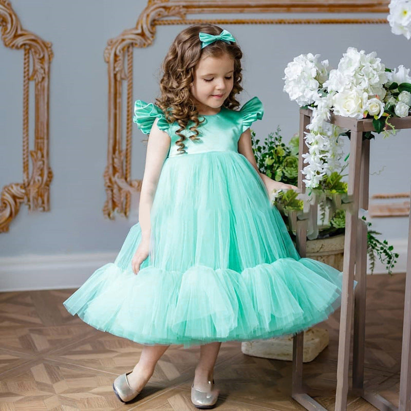 Abito da Cerimonia Bimba “Smeraldo Incantato”  Gonna in Tulle e Corpetto Satin