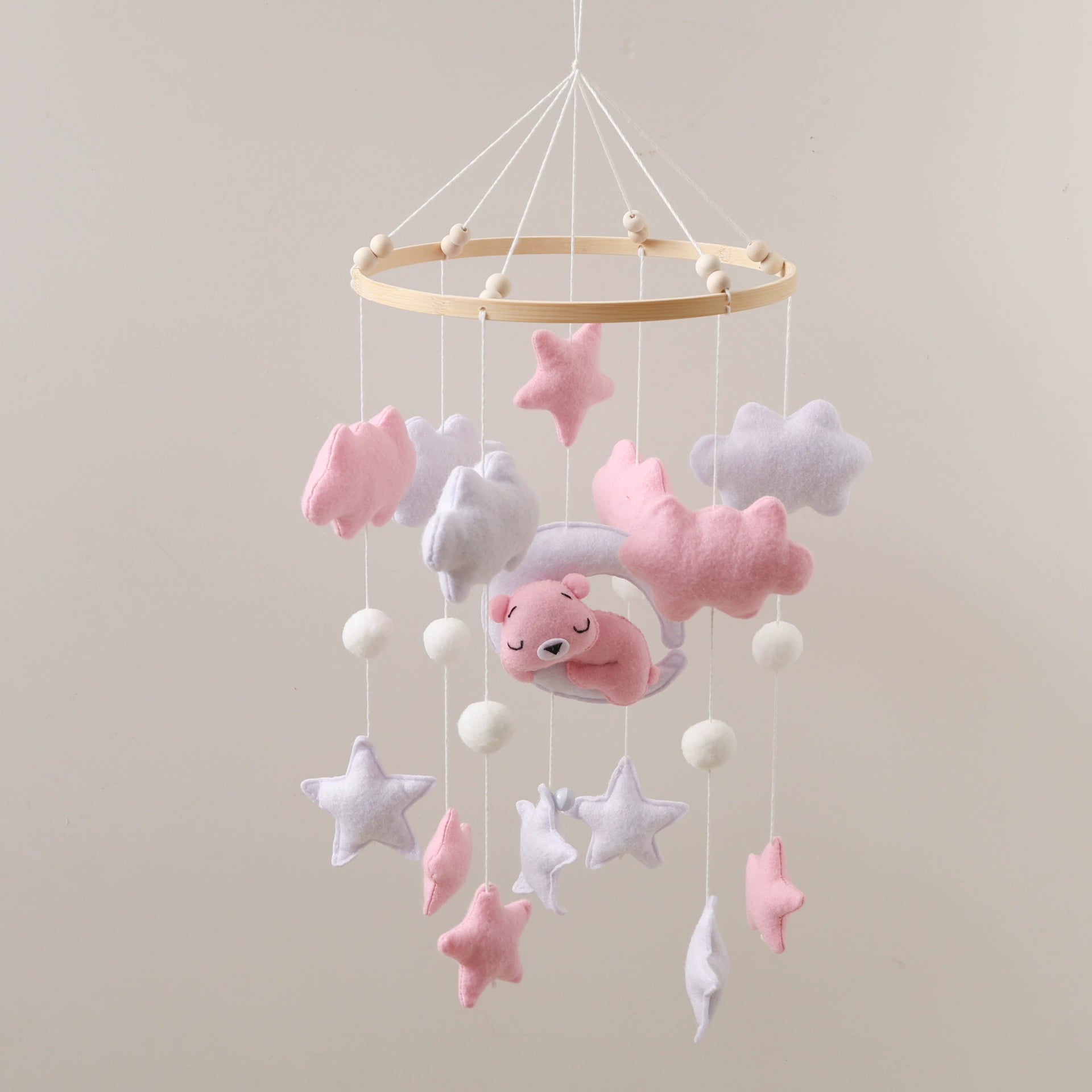 Giostrina Neonata in Feltro - Nuvole, Stelle e Luna (Rosa e Lilla)