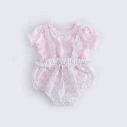 Pagliaccetto  Elegante Neonata con Bretelle e Gonnellina – Rosa o Azzurro