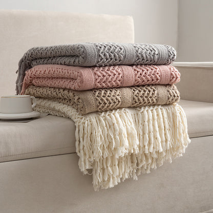 Plaid intrecciato con frange 127x180 cm – Coperta decorativa in maglia