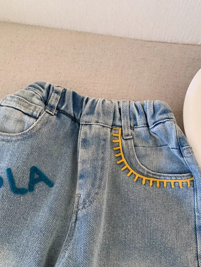 Pantaloni in Denim per Bambini con Stampa "HOLA" - Look Casual e Divertente