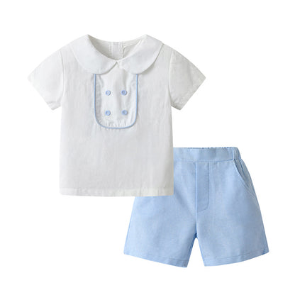 Completo Estivo per Bambino in Cotone Bianco e Azzurro 100% cotone