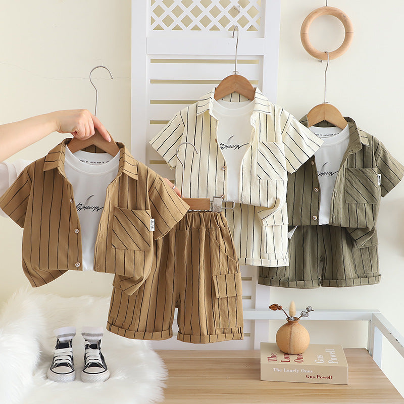 Completo Estivo Bambino "Urban Stripes" - Camicia, Maglietta e Shorts Coordinati