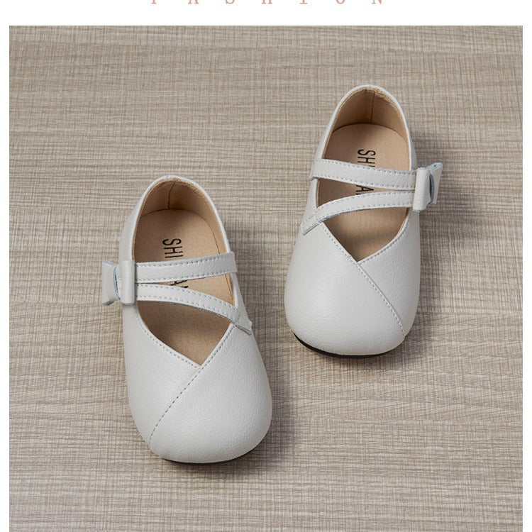 Scarpine Neonato in Ecopelle con Doppio Cinturino e Fiocco