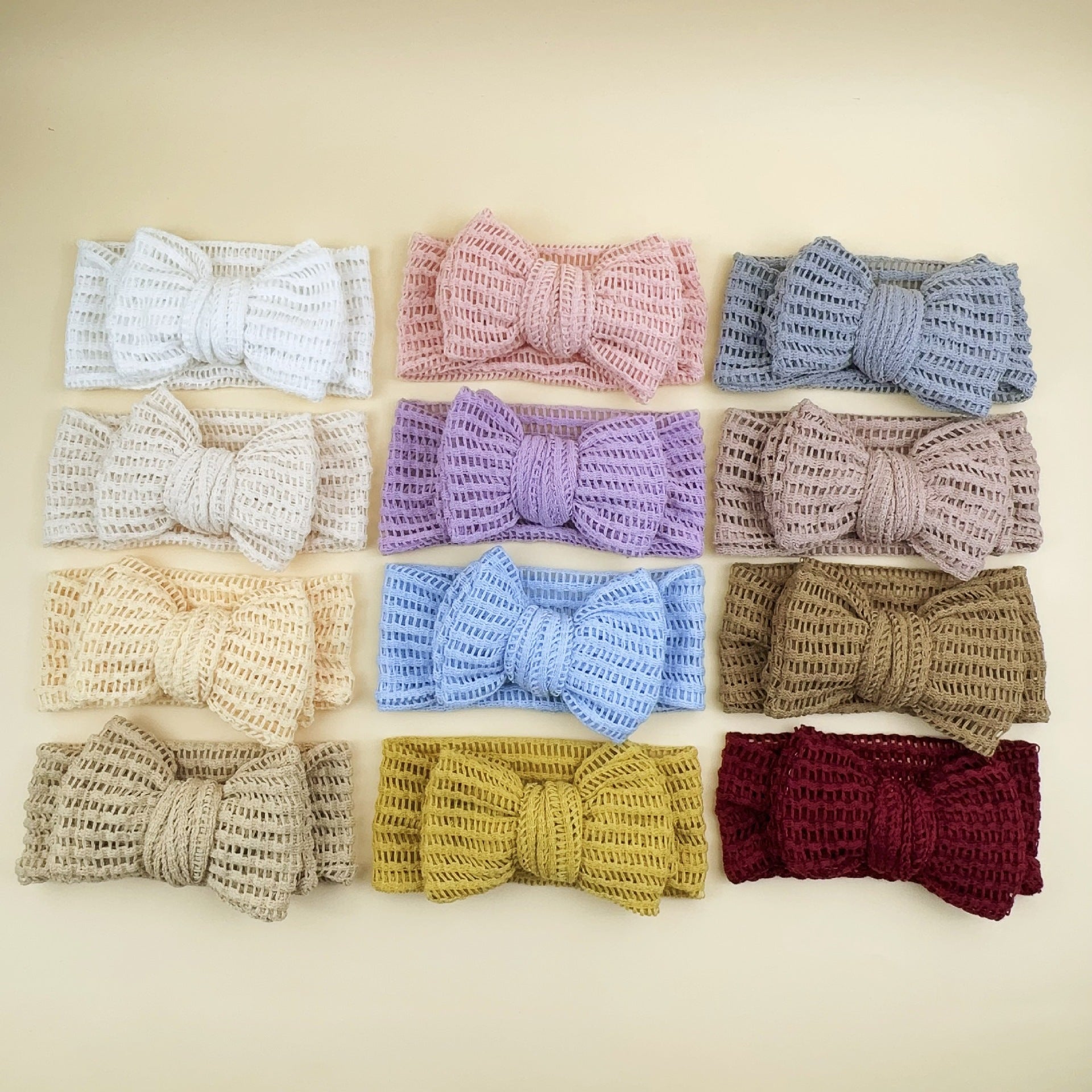 Fasce per Bambina in Maglia con Fiocco – Set Colori Pastello e Naturali