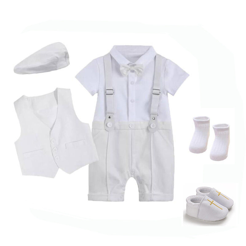 Completo elegante per battesimo neonato 5 pezzi – Bianco puro