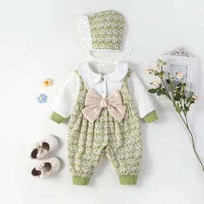 👶✨ Tutina Elegante Caldo Cotone con Fiocco e Cuffietta – Vari colori