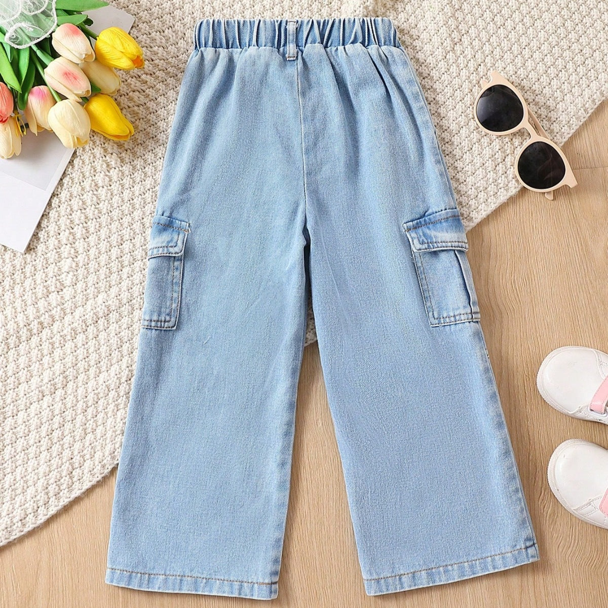 Jeans Cargo Bambina in Denim Leggero