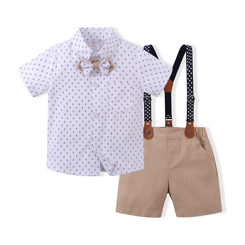 Completo Elegante bimbo Camicia con Papillon, Bretelle e Shorts