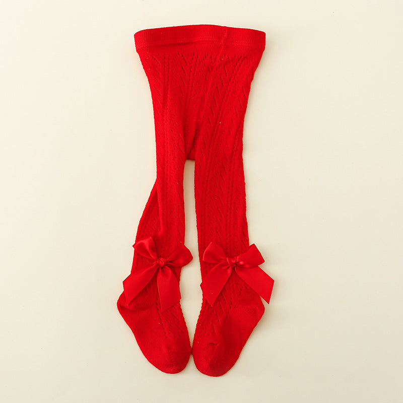 Collant traforati bambina con fiocco in raso – Vari colori