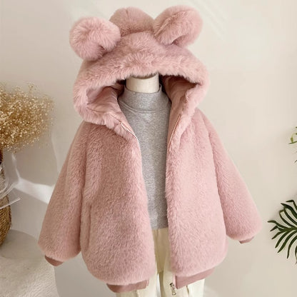 Cappotto in peluche con cappuccio orecchie – Bambina (4 colori)