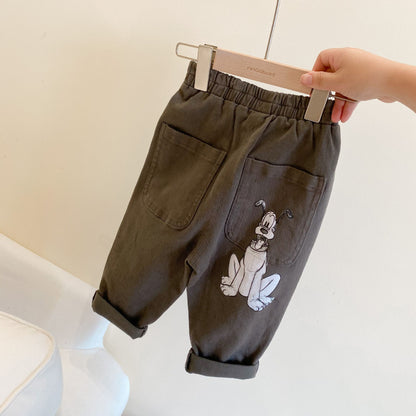 Pantaloni Bambini con Stampe Cartoon Retro Mickey e Pluto