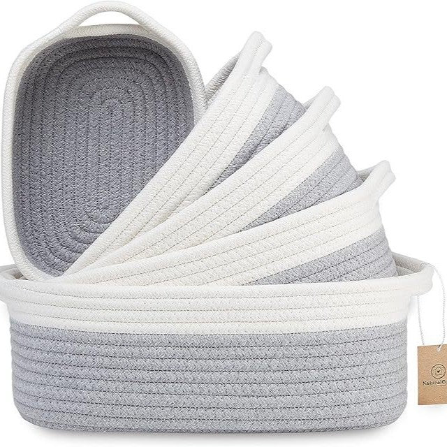 Set 5 Cestini Portaoggetti in Cotone Intrecciato – Organizer Multiuso per Cameretta, Bagno e Casa